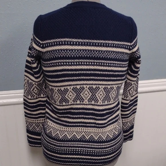 Madewell 100%Merino Wool Navy and Cream Striped Cardigan, Farm, Vacation, Y2K - Picture 6 of 12